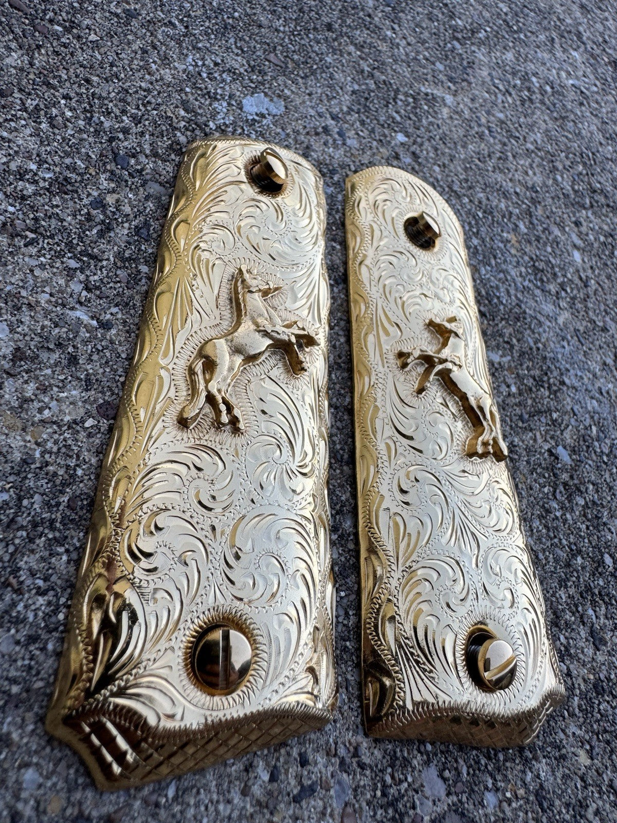1911 45 38 Super Full Size Horse Gold Gun Pistol Grip Cachas & 24K Screws