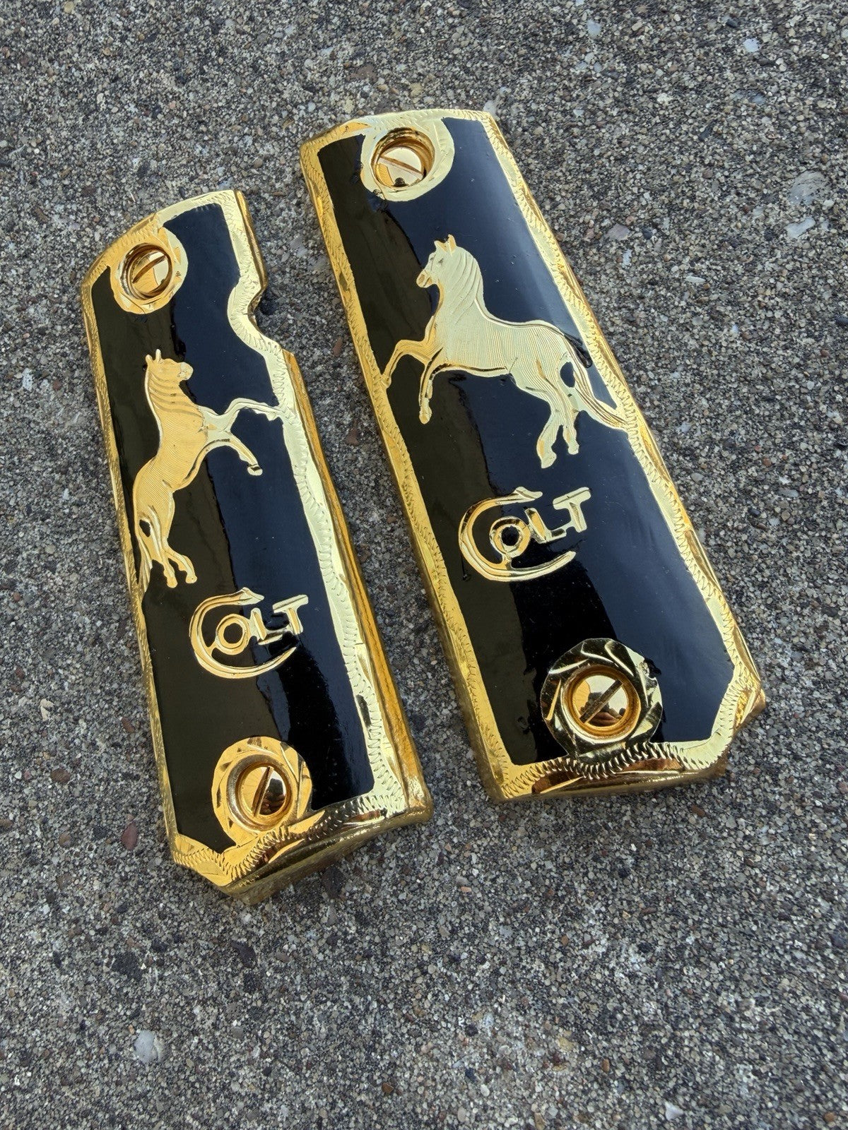 1911 45 38 Super Full Size Horse Gold Gun Pistol Grip Cachas & 24K Screws