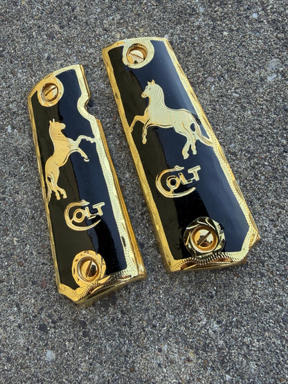 1911 45 38 Super Full Size Horse Gold Gun Pistol Grip Cachas & 24K Screws