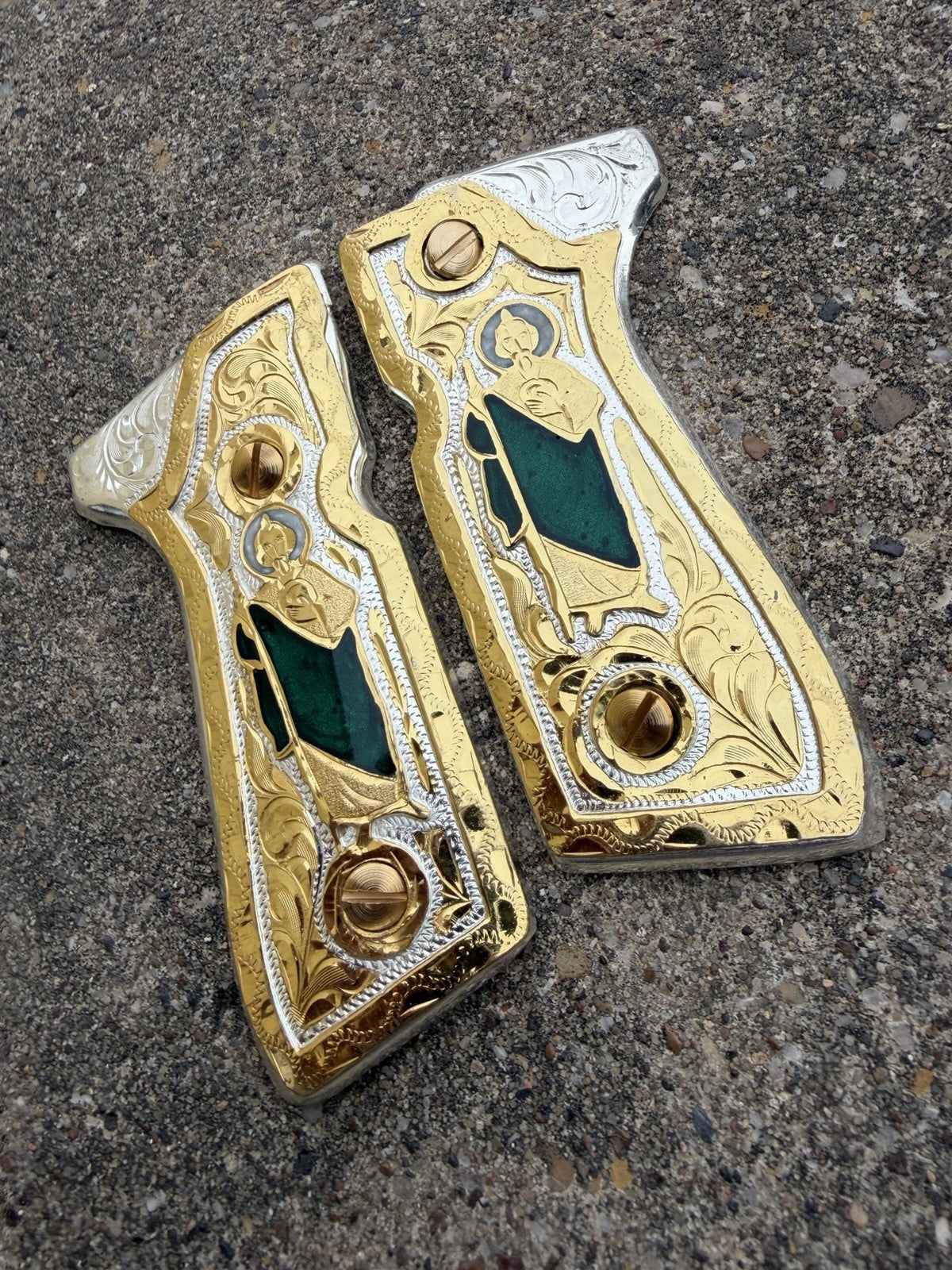 Beretta 92FS Cachas San Judas Gold Plated Pistol Custom Grips & Gold Screws