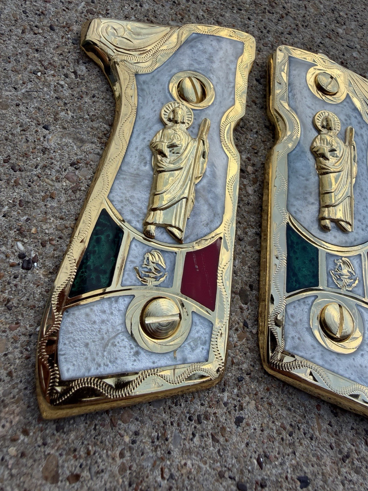 Beretta 92FS Cachas San Judas Gold Plated Pistol Custom Grips & Gold Screws