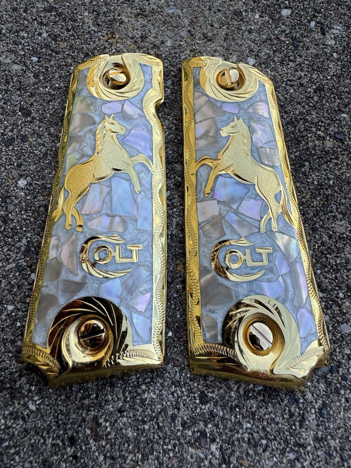 1911 45 38 Super Full Size Colt Horse Gold Gun Pistol Grip Cachas & 24K Screws