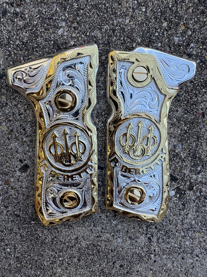 Beretta 92FS Cachas Gold Plated Pistol Custom Grips & Gold Screws