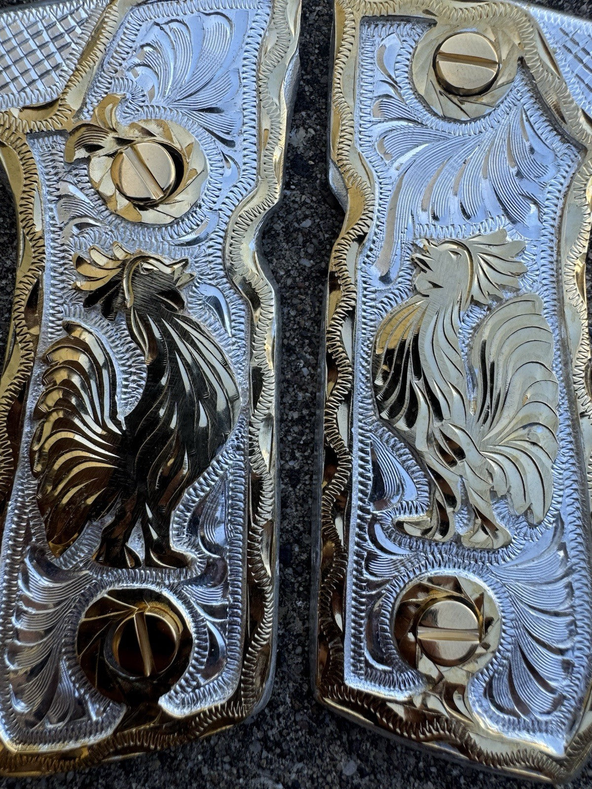 Beretta 92FS Cachas Gallo Gold Plated Pistol Custom Grips & Gold Screws