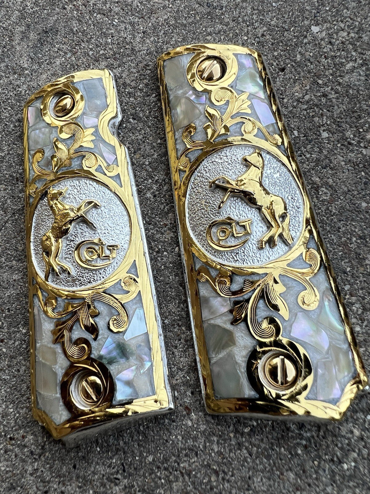 1911 45 38 Super Full Size Colt Gold Gun Pistol Grip Cachas Chapeado &24K Screws