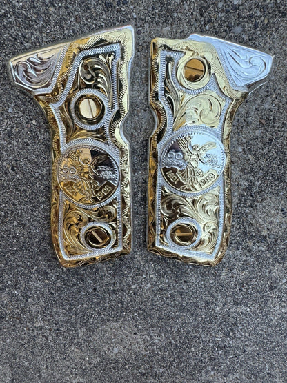Beretta 92FS Cachas Centenario Gold Plated Pistol Custom Grips & Gold Screws