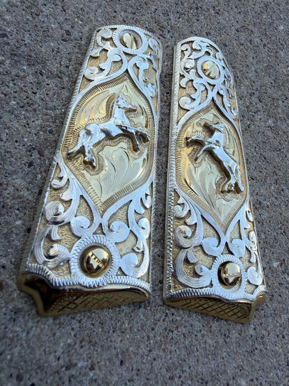 1911 45 38 Super Full Size Horse Gold Gun Pistol Grip Cachas & 24K Screws