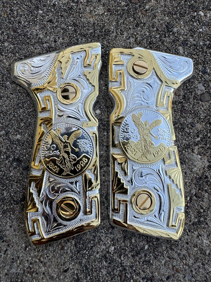 Beretta 92FS Cachas Centenario Gold Plated Pistol Custom Grips & Gold Screws