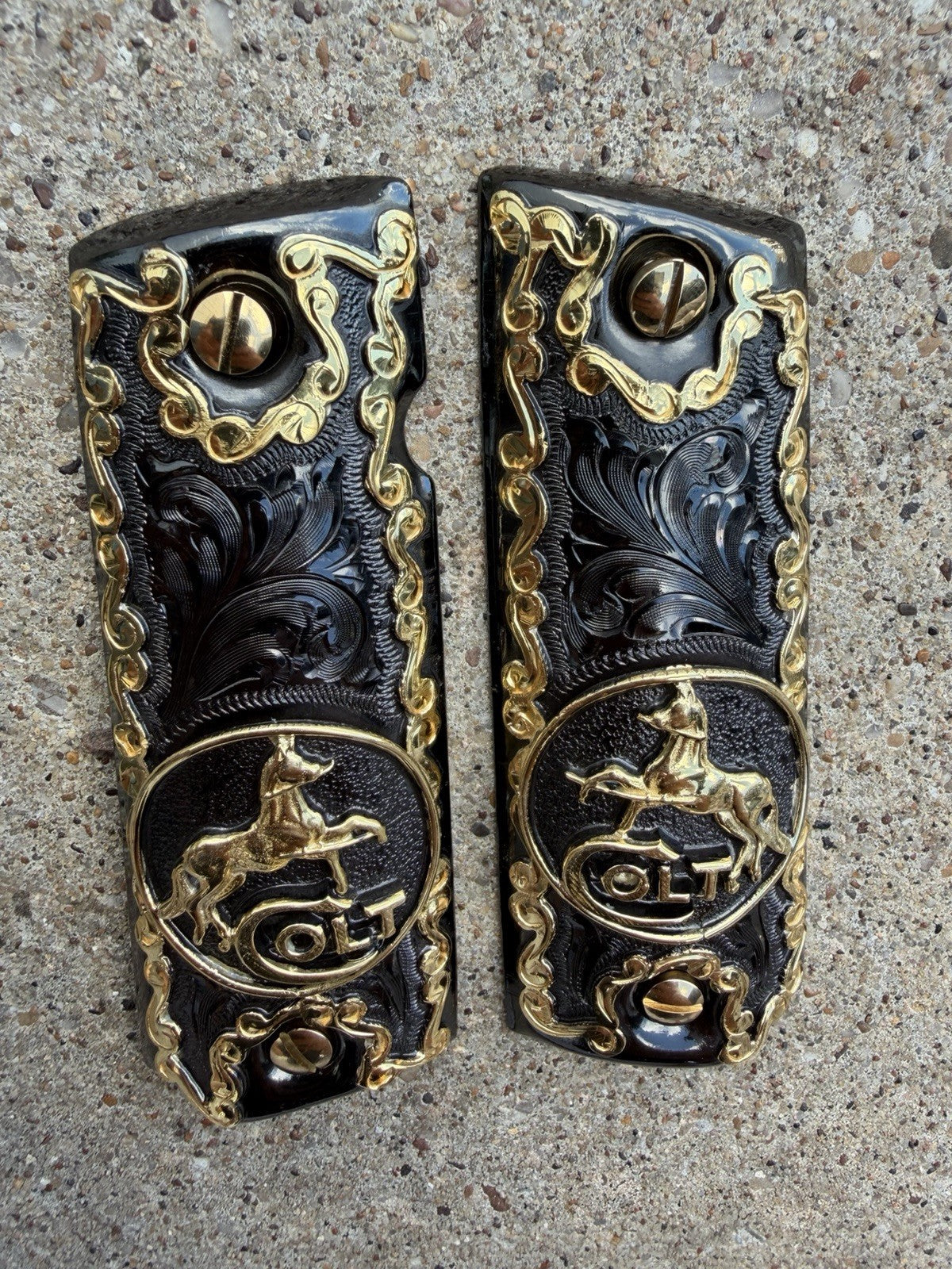 1911 45 38 Super Full Size Horse Gold Gun Pistol Grip Cachas & 24K Screws