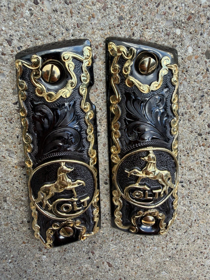 1911 45 38 Super Full Size Horse Gold Gun Pistol Grip Cachas & 24K Screws