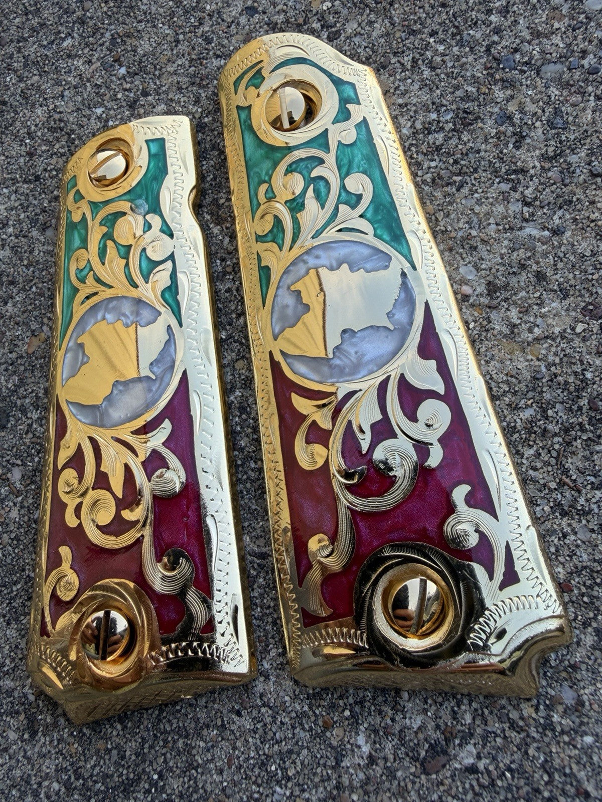 1911 45 38 Super Full Size Michoacan Gold Gun Pistol Grip Cachas & 24K Screws