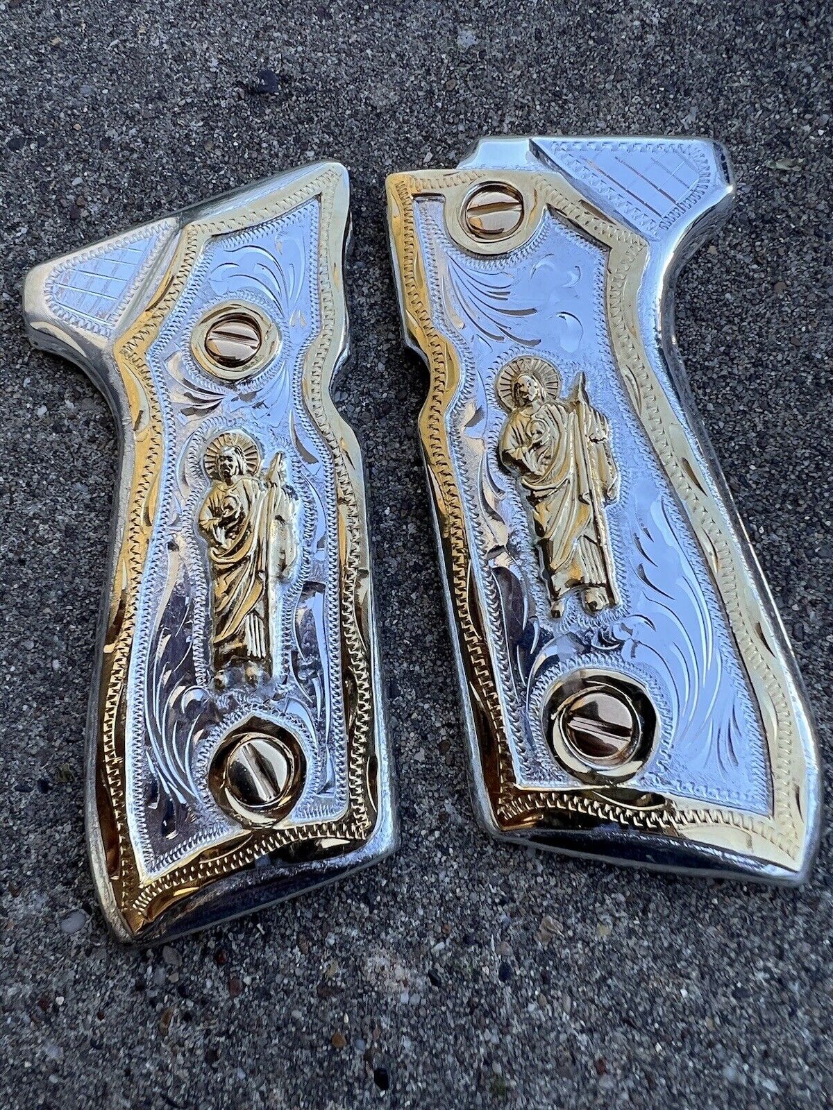 Beretta 92FS San Judas Cachas Gold Plated Pistol Grips Custom & 24k Screws