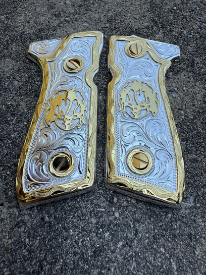 Beretta 92FS Cachas Chucky Gold Plated Pistol Custom Grips & Gold Screws