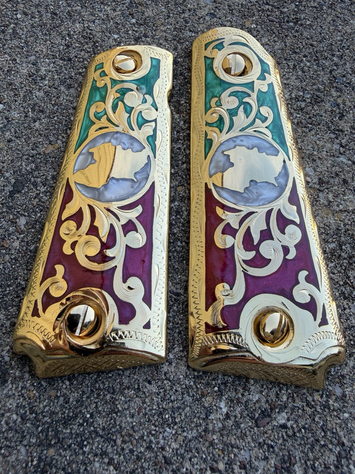 1911 45 38 Super Full Size Michoacan Gold Gun Pistol Grip Cachas & 24K Screws