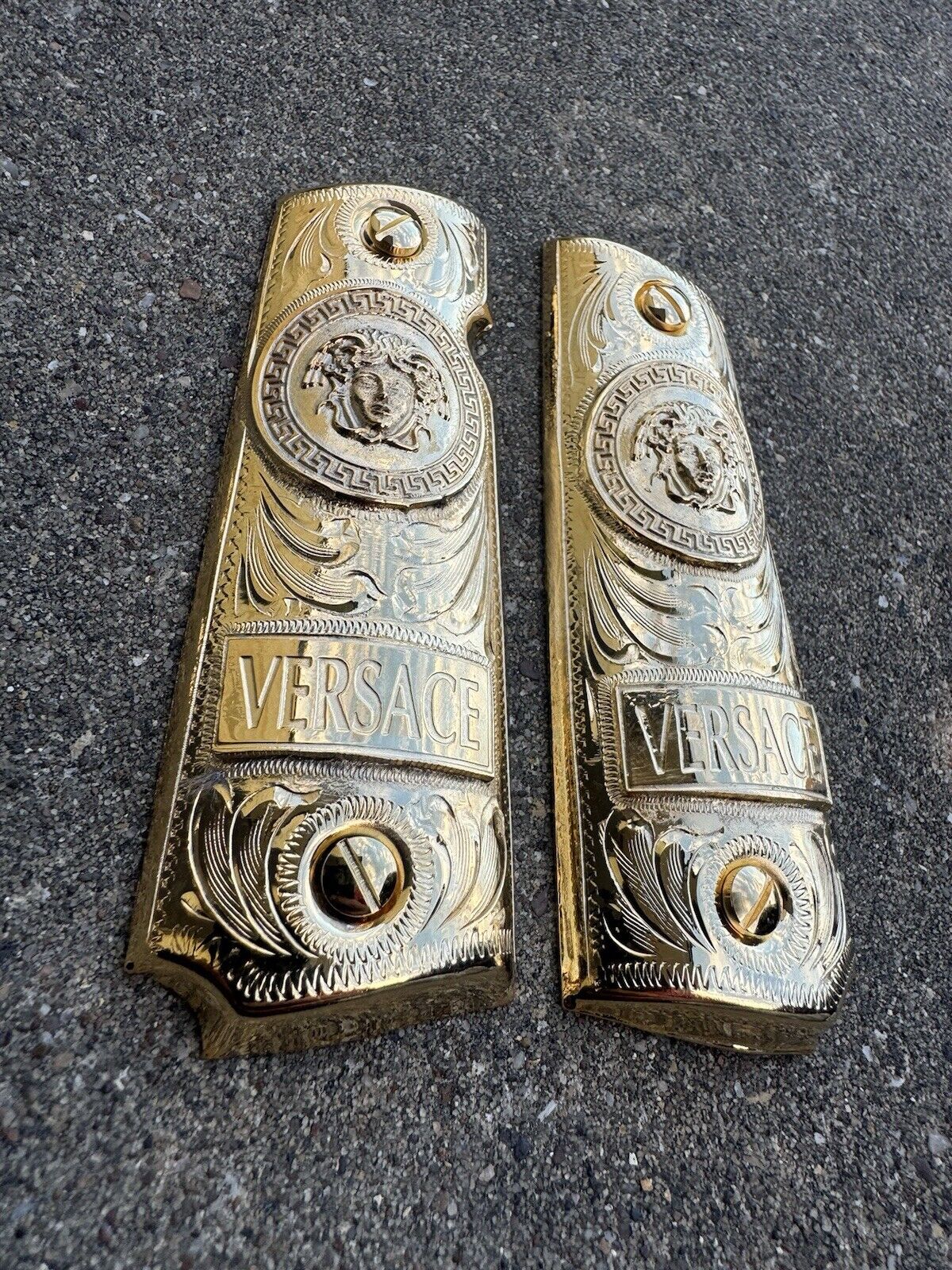 1911 45 38 Super Full Size Versace Gold Gun Pistol Grip Cachas & 24K Screws