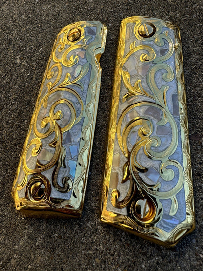 1911 45 38 Super Full Size Gold Gun Pistol Grip Cachas Chapeado & 24K Screws