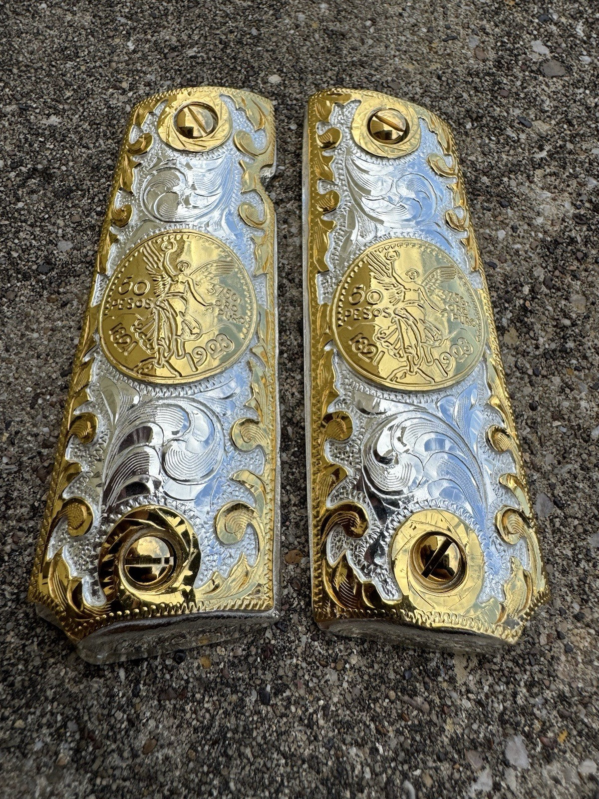 1911 45 38 Super Full Size Centenario Gold Gun Pistol Grip Cachas & 24K Screws