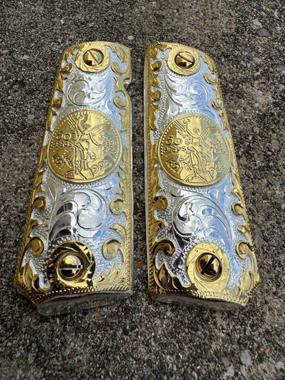 1911 45 38 Super Full Size Centenario Gold Gun Pistol Grip Cachas & 24K Screws