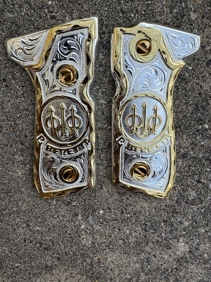 Beretta 92FS GOLD GUN PISTOL GRIP CACHAS CHAPEADO DE ORO 24K FREE SCREWS