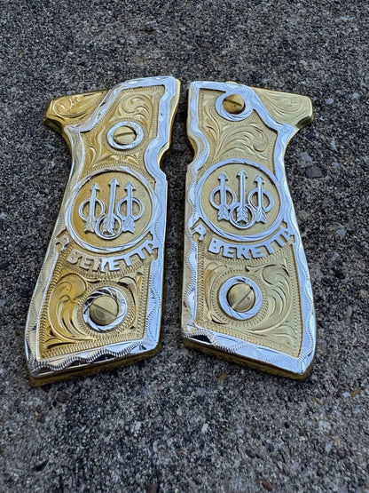 Beretta 92FS Cachas Gold Plated Pistol Custom Grips & Gold Screws