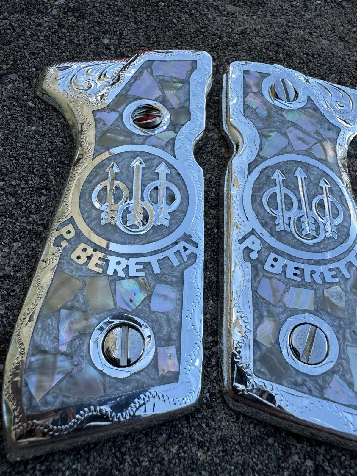 Beretta 92FS Cachas Plated Pistol Custom Grips & Polished Screws