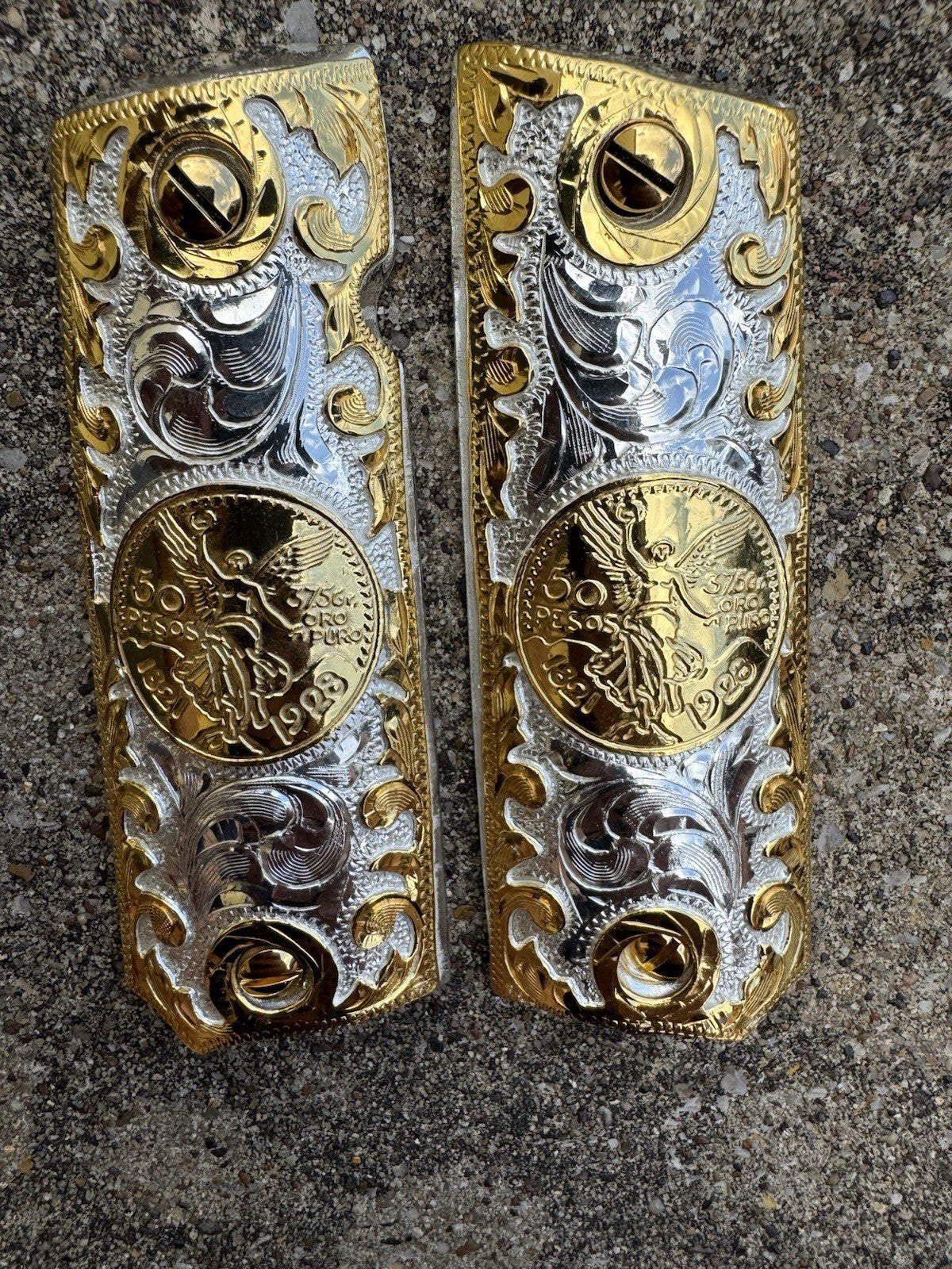 1911 45 38 Super Full Size Centenario Gold Gun Pistol Grip Cachas & 24K Screws