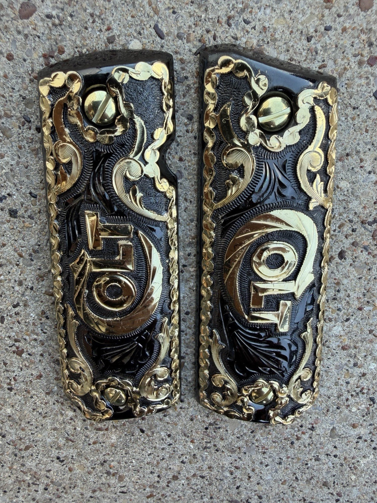 1911 45 38 Super Full Size COLT Gold Gun Pistol Grip Cachas Chapeado & 24K Screw