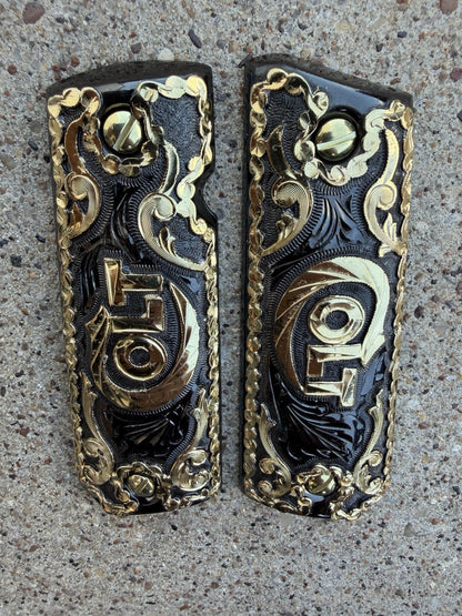 1911 45 38 Super Full Size COLT Gold Gun Pistol Grip Cachas Chapeado & 24K Screw