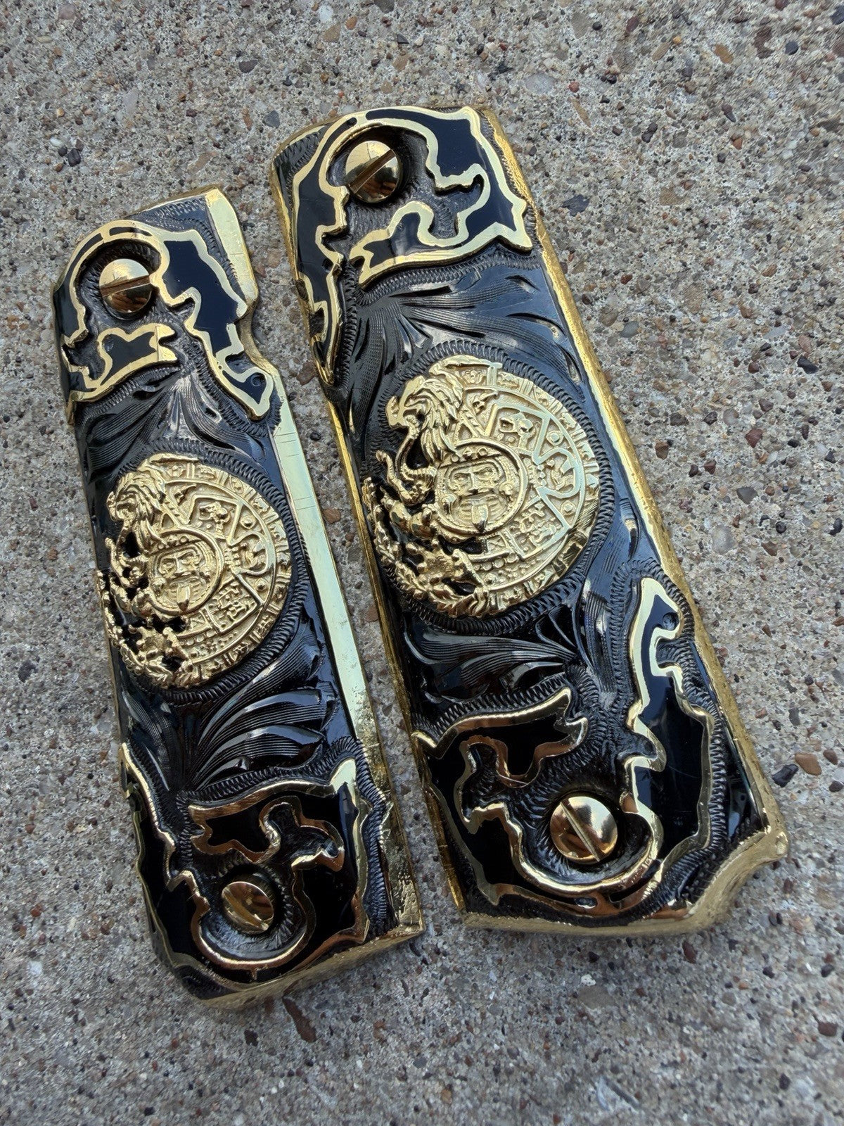 1911 45 38 Super Full Size Azteca Gold Gun Pistol Grip Cachas & 24K Screws