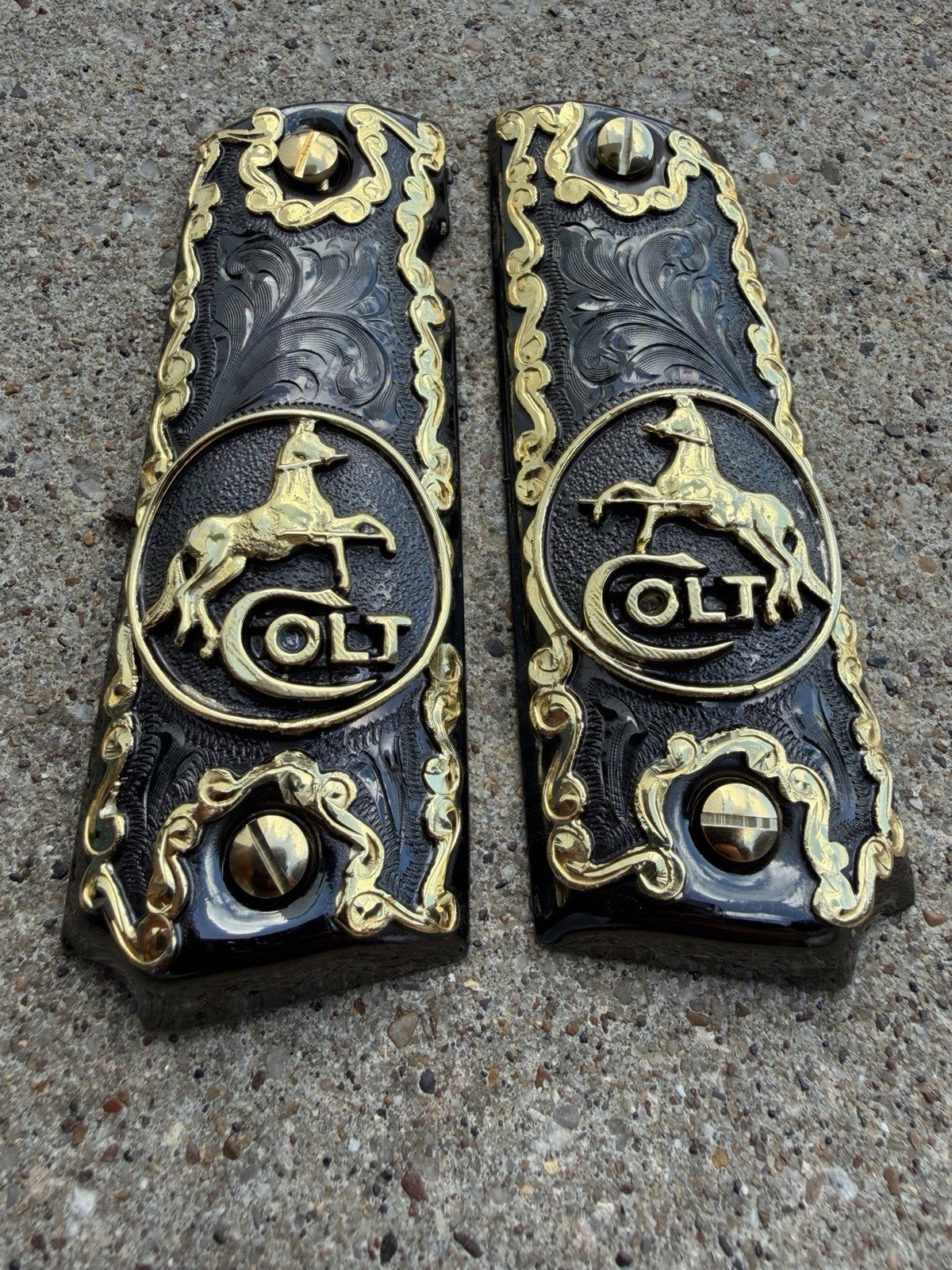 1911 45 38 Super Full Size Horse Gold Gun Pistol Grip Cachas & 24K Screws