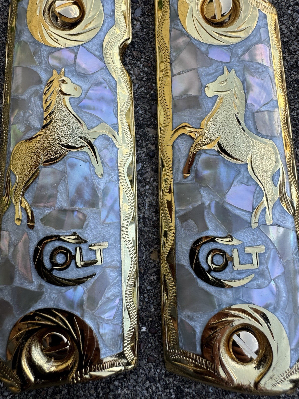 1911 45 38 Super Full Size Colt Horse Gold Gun Pistol Grip Cachas & 24K Screws