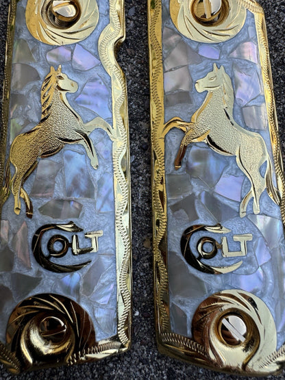 1911 45 38 Super Full Size Colt Horse Gold Gun Pistol Grip Cachas & 24K Screws