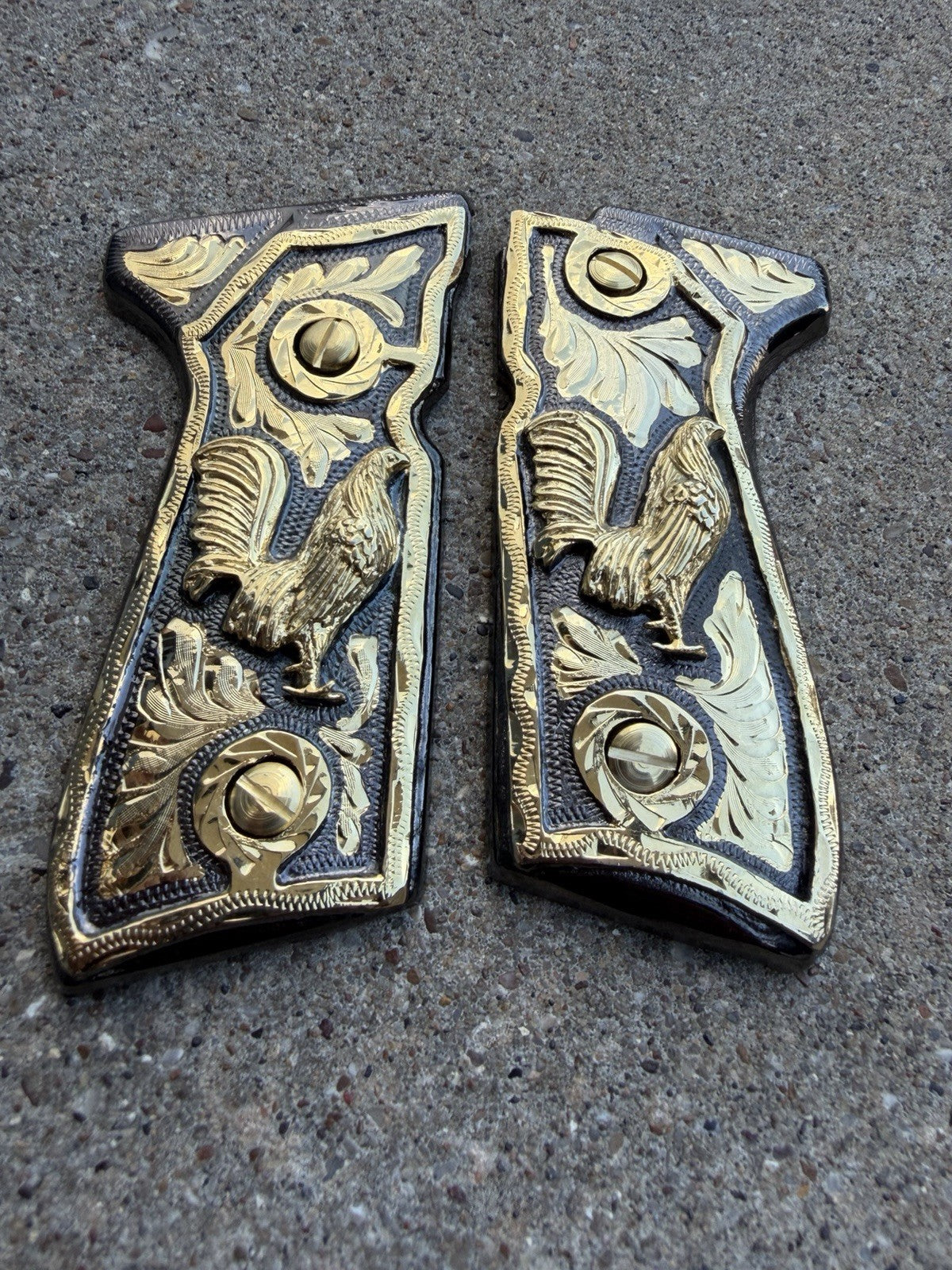 Beretta 92FS Cachas Gallo Gold Plated Pistol Custom Grips & Gold Screws