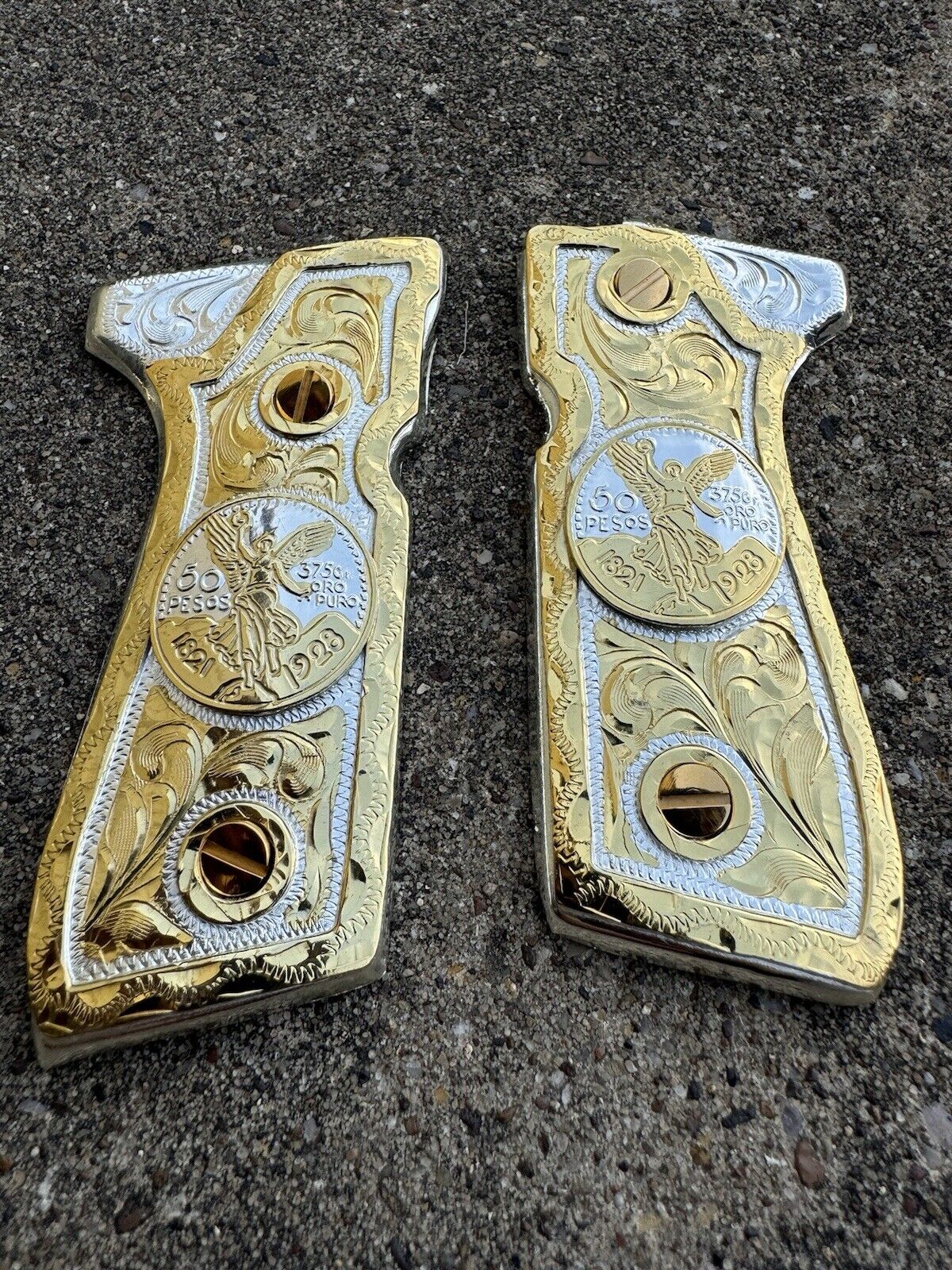 Beretta 92FS Cachas Centenario Gold Plated Pistol Custom Grips & Gold Screws