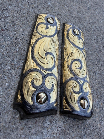 1911 45 38 Super Full Size Gold Gun Pistol Grip Cachas Chapeado & 24K Screws