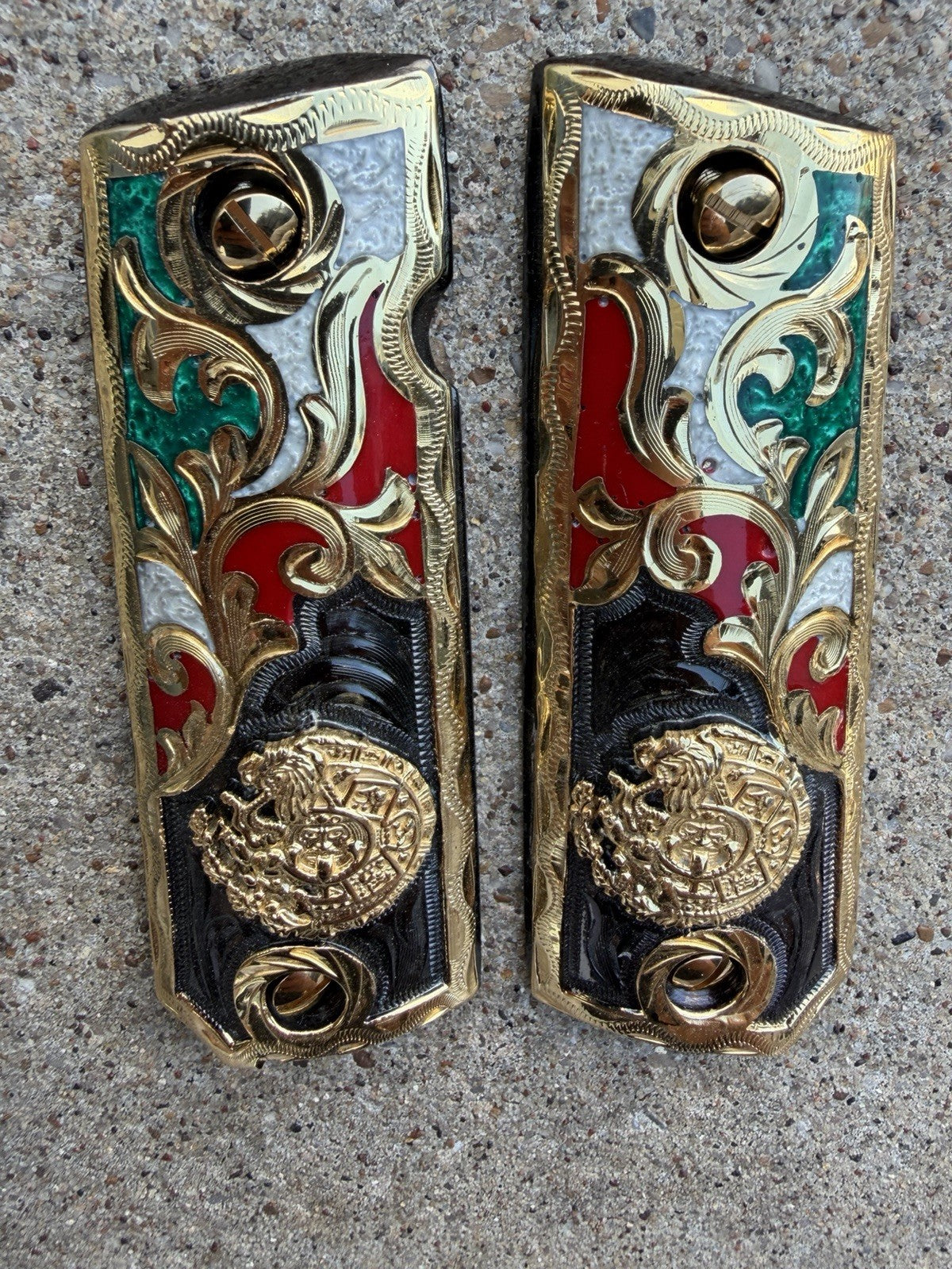 1911 45 38 Super Full Size Azteca Gold Gun Pistol Grip Cachas & 24K Screws
