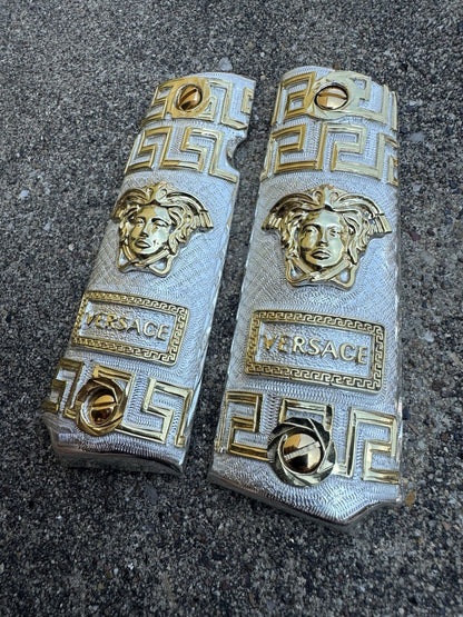 1911 45 38 Super Versace Full Size Gold Gun Pistol Grip Cachas & 24K Screws
