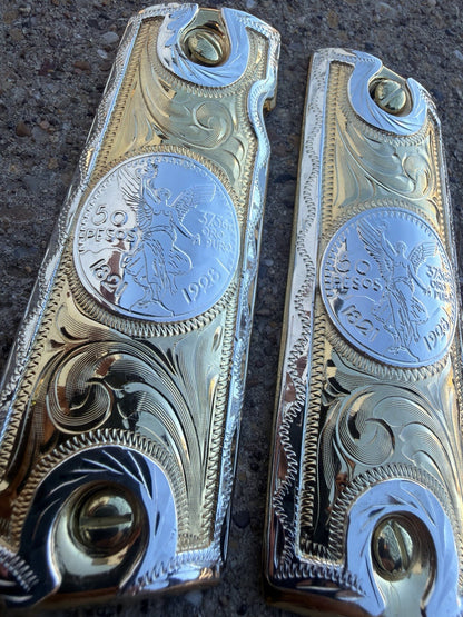 1911 45 38 Super Full Size Centenario Gold Gun Pistol Grip Cachas & 24K Screws