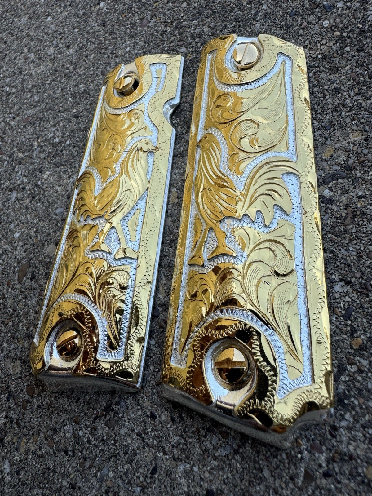 1911 45 38 Super Full Size Gallo Gold Gun Pistol Grip Cachas Chapeado &24K Screw