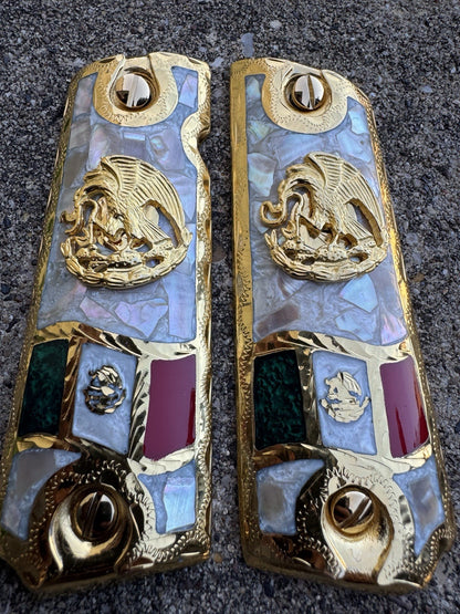 1911 45 38 Super Full Size Mexican Eagle Gold Gun Pistol Grip Cachas & 24K Screw