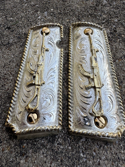 1911 45 38 Super Full Size Gold Gun Pistol Grip Cachas Chapeado & 24K Screws