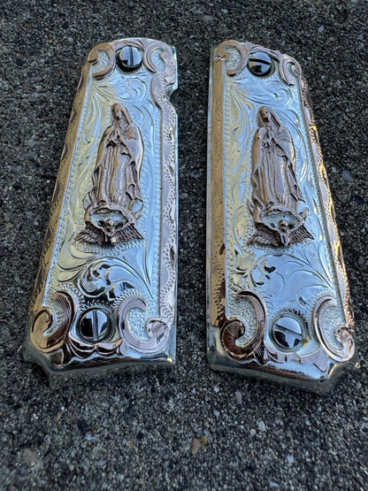 1911 45 38 Super Full Size Virgen De Guadalupe Gold Pistol Grip Cachas & Screws