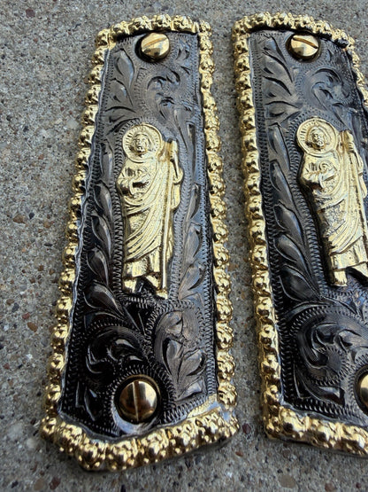 1911 45 38 Super Full Size San Judas Gold Gun Pistol Grip Cachas & 24K Screws