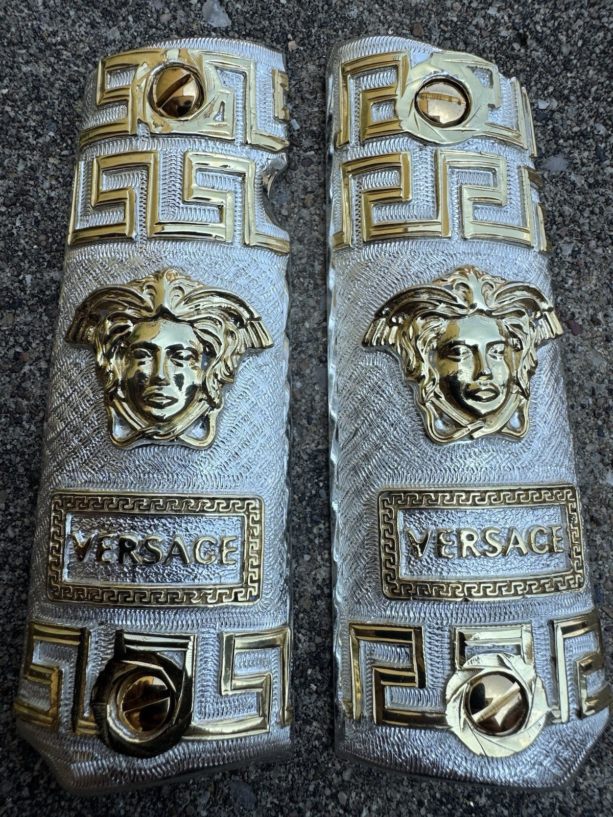 1911 45 38 Super Versace Full Size Gold Gun Pistol Grip Cachas & 24K Screws