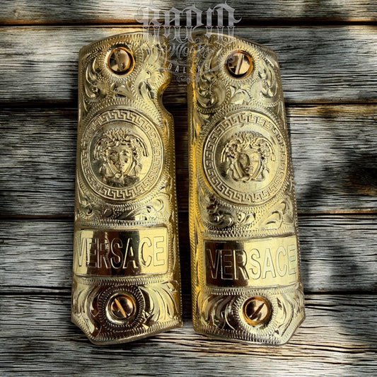 1911 45 38 Super Full Size Versace Gold Gun Pistol Grip Cachas & 24K Screws