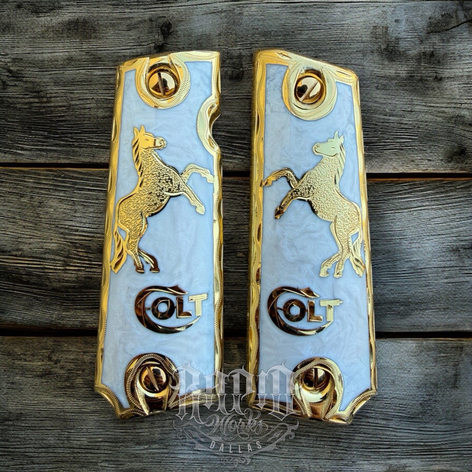 1911 45 38 Super Full Size Horse Gold Gun Pistol Grip Cachas & 24K Screws