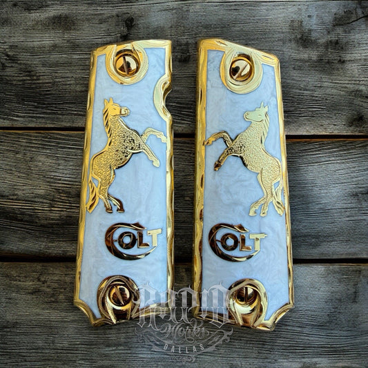 1911 45 38 Super Full Size Horse Gold Gun Pistol Grip Cachas & 24K Screws