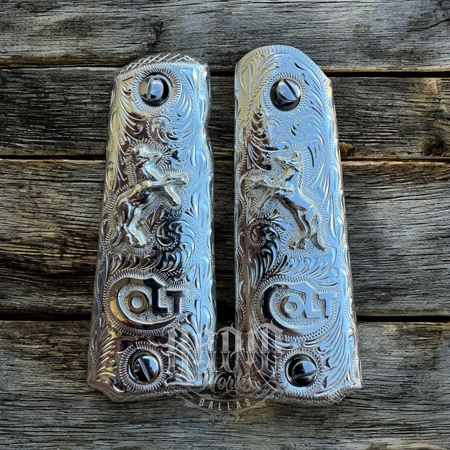 1911 45 38 Super Full Size Colt Horse Gun Pistol Grip Cachas & Polished Screws