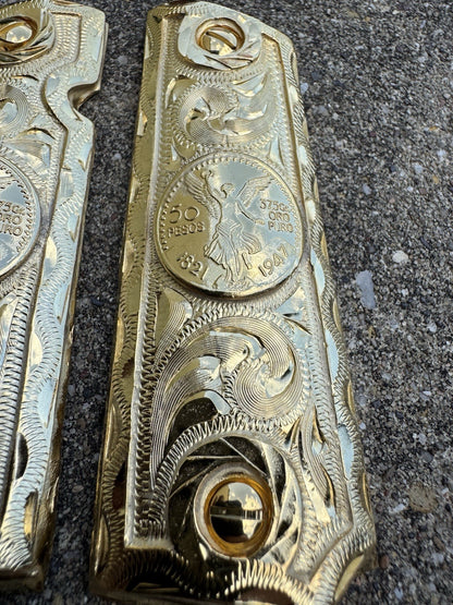 1911 45 38 Super Full Size Centenario Gold Gun Pistol Grip Cachas & 24K Screws