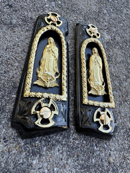 1911 45 38 Super Full Size Virgen De Guadalupe Gold Gun Grip Cachas & 24K Screws